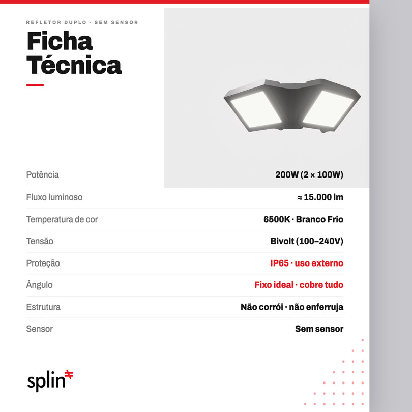 Refletor Duplo 2 x 100w - sem sensor - imagem do produto