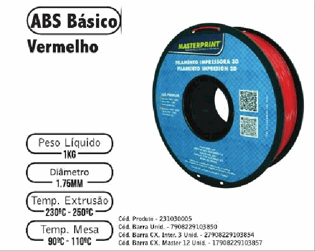 Filamento ABS — cor Vermelho