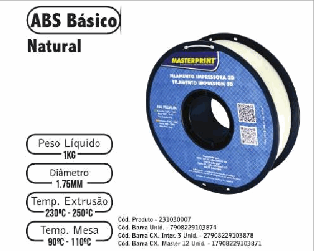 Filamento ABS — cor Natural