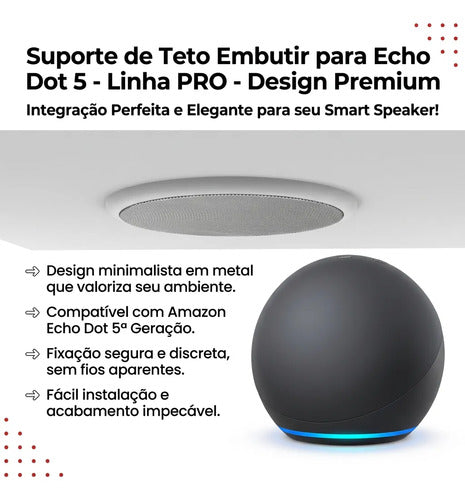 Suporte de Teto - Echo Dot 5 e Homepod Mini - Linha PRO - Acabamento redondo - imagem do produto