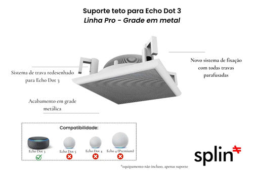 Suporte de Teto - Echo Dot 3 - Linha PRO - Acabamento quadrado - imagem do produto