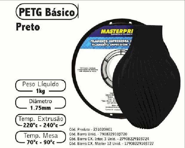Filamento PETG — cor Preto