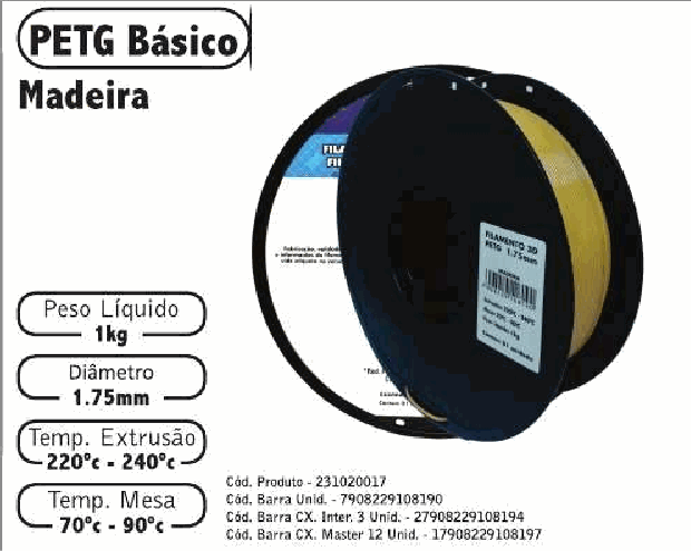 Filamento PETG — cor Madeira