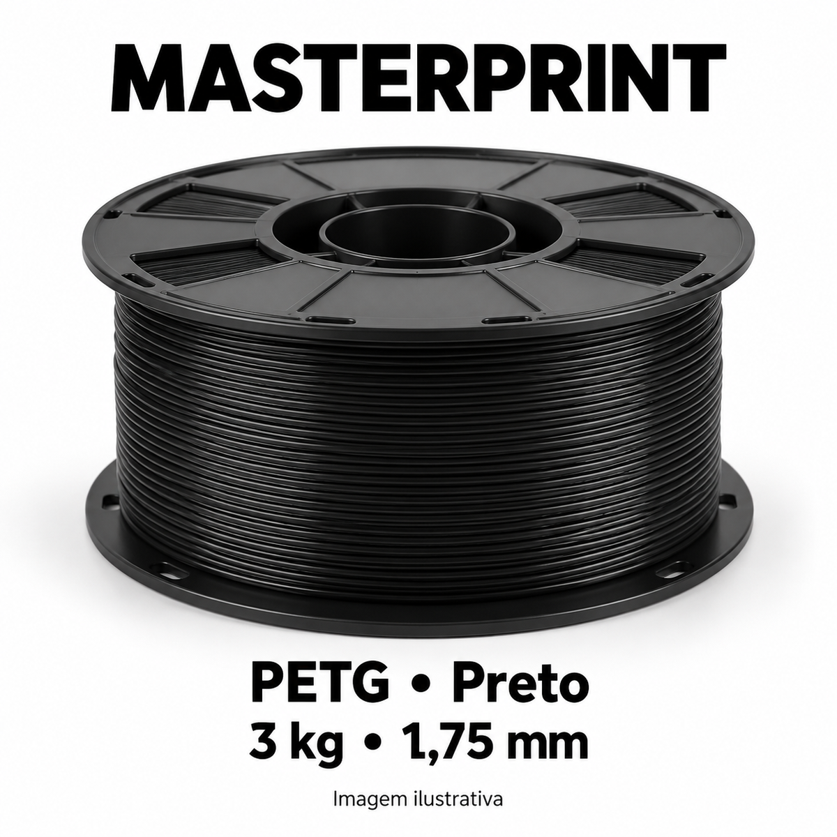 Filamento PETG Masterprint 3 kg 1,75 mm — cor Preto