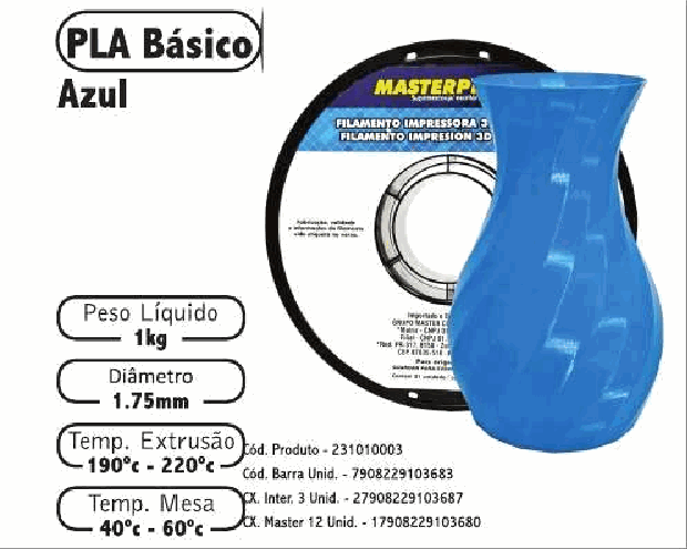 Filamento PLA — cor Azul