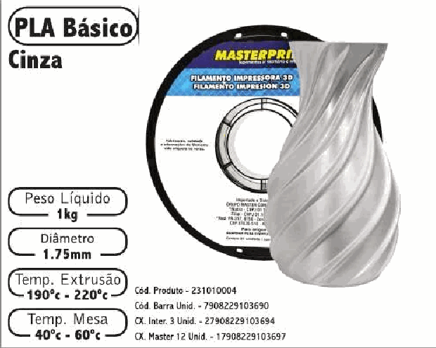 Filamento PLA — cor Cinza