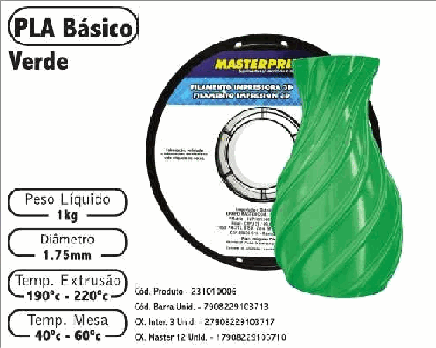 Filamento PLA — cor Verde