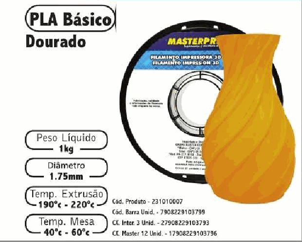 Filamento PLA — cor Dourado