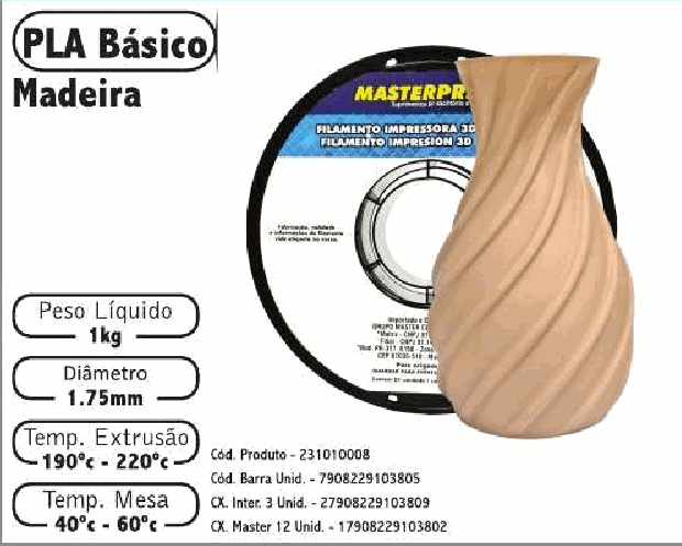 Filamento PLA — cor Madeira