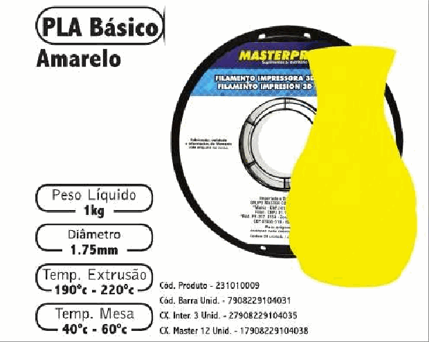 Filamento PLA — cor Amarelo