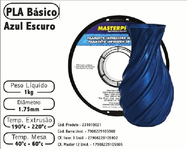 Filamento PLA — cor Azul Escuro