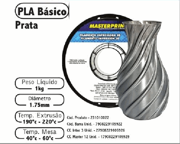 Filamento PLA — cor Prata