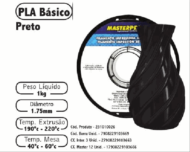 Filamento PLA — cor Preto