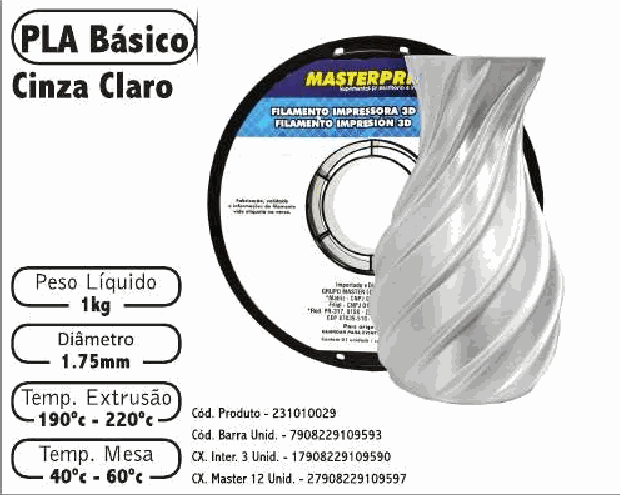 Filamento PLA — cor Cinza Claro