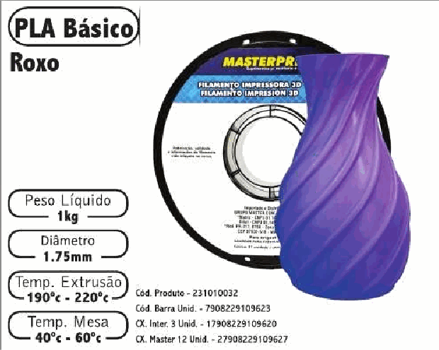 Filamento PLA — cor Roxo
