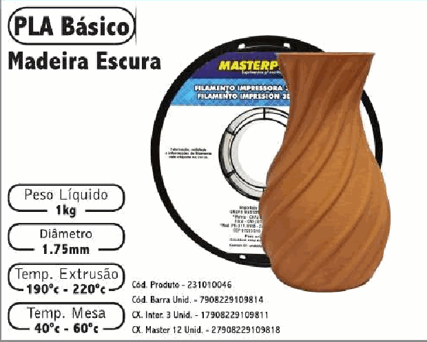 Filamento PLA — cor Madeira Escura