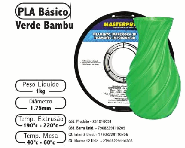 Filamento PLA — cor Verde Bambu