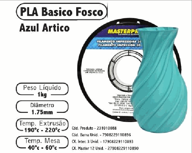 Filamento PLA Fosco — cor Azul Ártico