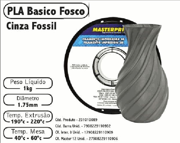 Filamento PLA Fosco — cor Cinza Fóssil