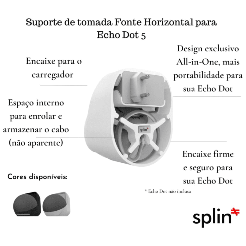 Suporte all in one de tomada para Amazon Echo Dot 5 / Echo Dot 4 - Tomada na horizontal - Imagem 6