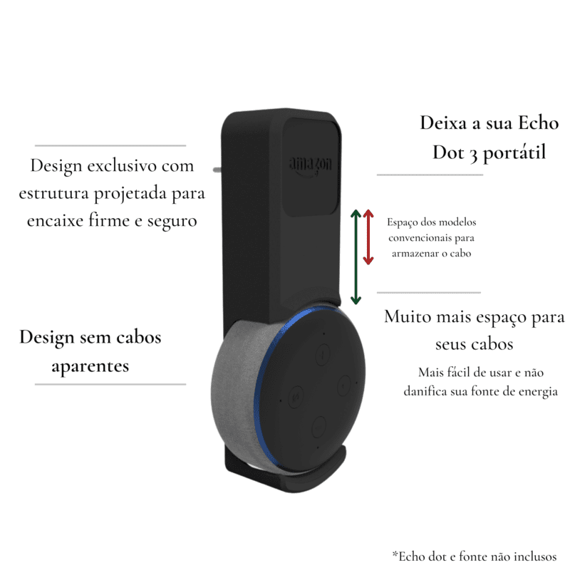 Suporte All in one de Tomada para Amazon Alexa Echo Dot 3 modelo Slim - Imagem 5