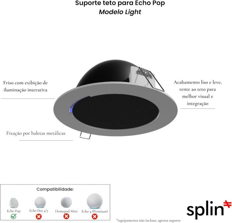 Suporte Stand De Teto de Embutir para Amazon Alexa Speaker Echo POP - Modelo Light- Circular - Imagem 8